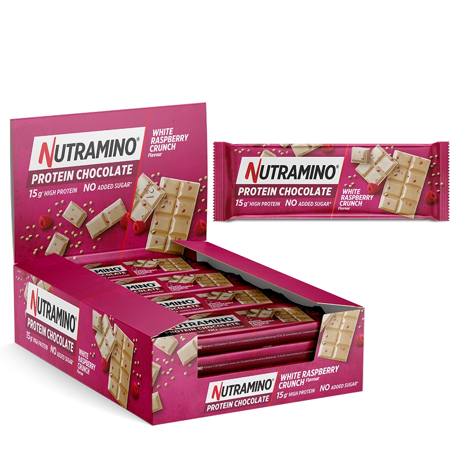 NUTRAMINO PROTEIN CHOCOLATE BAR 50g WHITE RASPBERRY CRUNCH